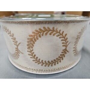 Members Mark Wired Ribbon Christmas White Gold Wreath 2.5 in X 50 yards Holidays